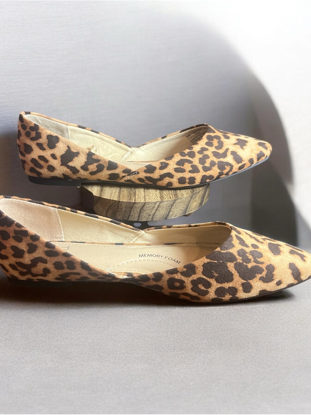 Time and Tru Pointed Toe Leopard-Print Slip-On Flats in Brown